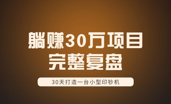 30天打造一台小型‘印钞机’：30万的项目完整复盘-梦羽网络知识库