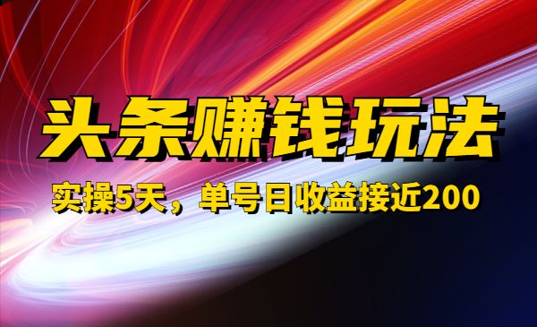 人人可做的头条玩法，实操5天，单号日收益接近200-梦羽网络知识库